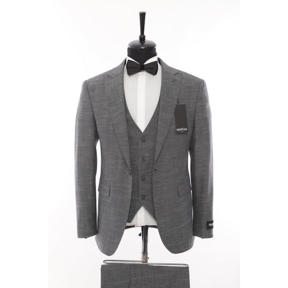 Derman Grey Classic Patterned Fabric 3 Pieces Suits - Picture 1 of 5
